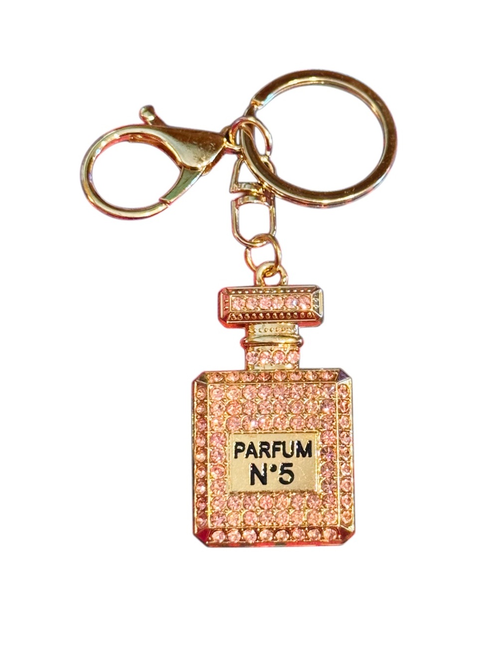 Premium No. 5 Parfum Pale Pink Crystal Paved Purse Charm and Keychain